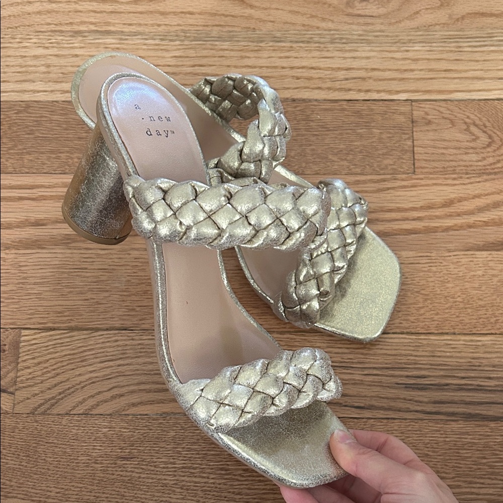 a new day Metallic Gold Braided Block Heel Sandals